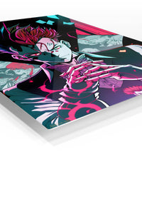 Neon Trickster Portrait premium metal wall art Ã¢â‚¬â€œ angled view