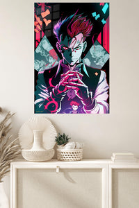 Neon Trickster Portrait metal wall art displayed in a modern interior