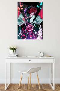 Neon Trickster Portrait metal wall art displayed in a contemporary living space