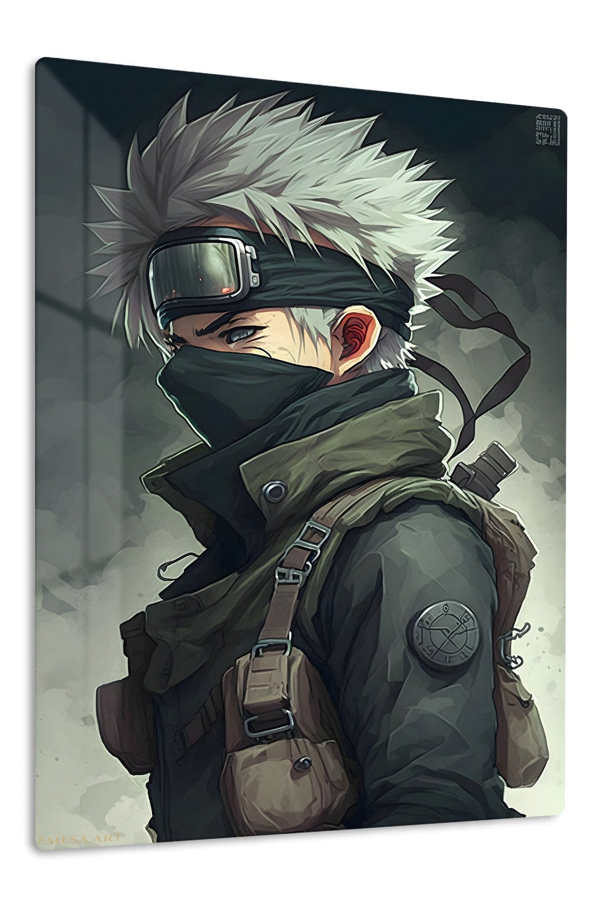 Silver-Haired Tactical Warrior premium metal wall art Ã¢â‚¬â€œ front view