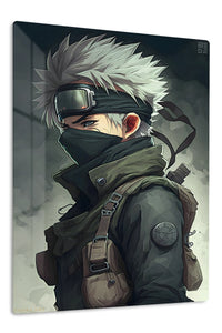 Silver-Haired Tactical Warrior premium metal wall art Ã¢â‚¬â€œ front view