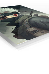 Silver-Haired Tactical Warrior premium metal wall art Ã¢â‚¬â€œ angled view
