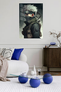 Silver-Haired Tactical Warrior metal wall art displayed in a contemporary living space