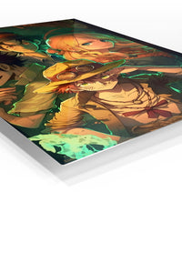 Goggled Adventurers in Emerald Light premium metal wall art Ã¢â‚¬â€œ angled view