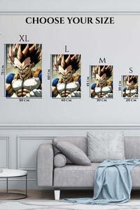 EMESA metal wall art size comparison guide for Roaring Spiky-Haired Warrior