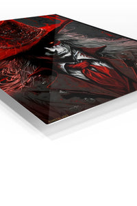 Crimson Shadow Hat premium metal wall art Ã¢â‚¬â€œ angled view