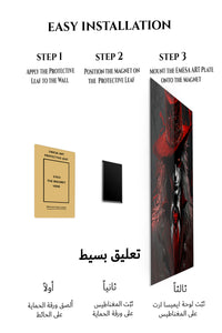 Magnetic mounting installation guide for Crimson Shadow Hat metal wall art