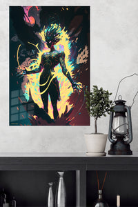 Neon Shadow Guardian metal wall art displayed in a modern interior