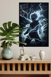 Lightning Bound Warrior metal wall art displayed in a modern interior