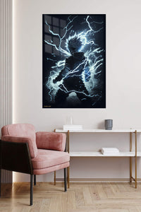 Lightning Bound Warrior metal wall art displayed in a contemporary living space