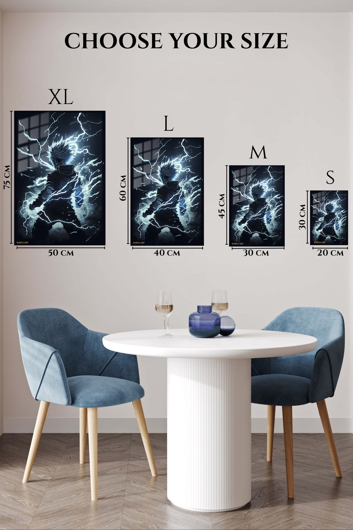 EMESA metal wall art size comparison guide for Lightning Bound Warrior