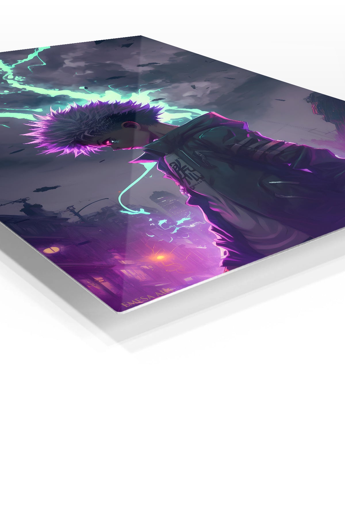 Neon Storm Wanderer premium metal wall art Ã¢â‚¬â€œ angled view