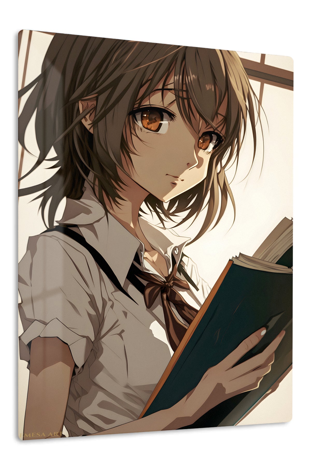 Sunlit Student with Open Book premium metal wall art Ã¢â‚¬â€œ front view