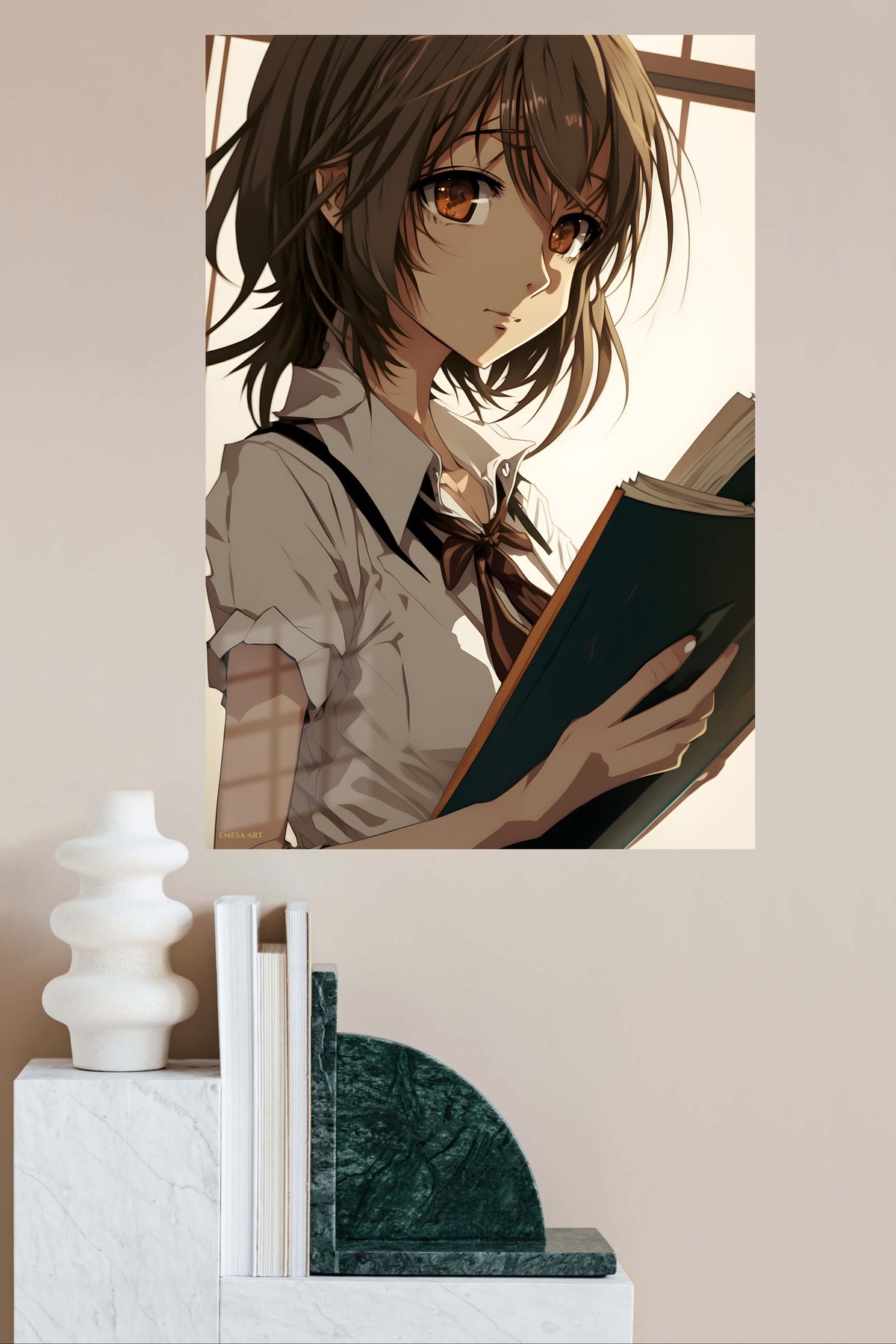 Sunlit Student with Open Book metal wall art displayed in a modern interior