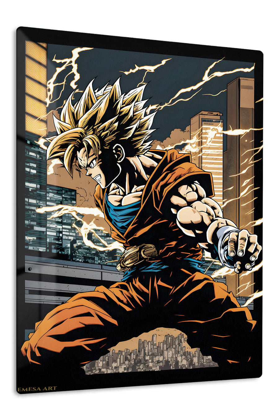 Lightning City Warrior premium metal wall art Ã¢â‚¬â€œ front view