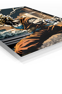 Lightning City Warrior premium metal wall art Ã¢â‚¬â€œ angled view
