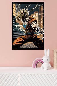 Lightning City Warrior metal wall art displayed in a modern interior