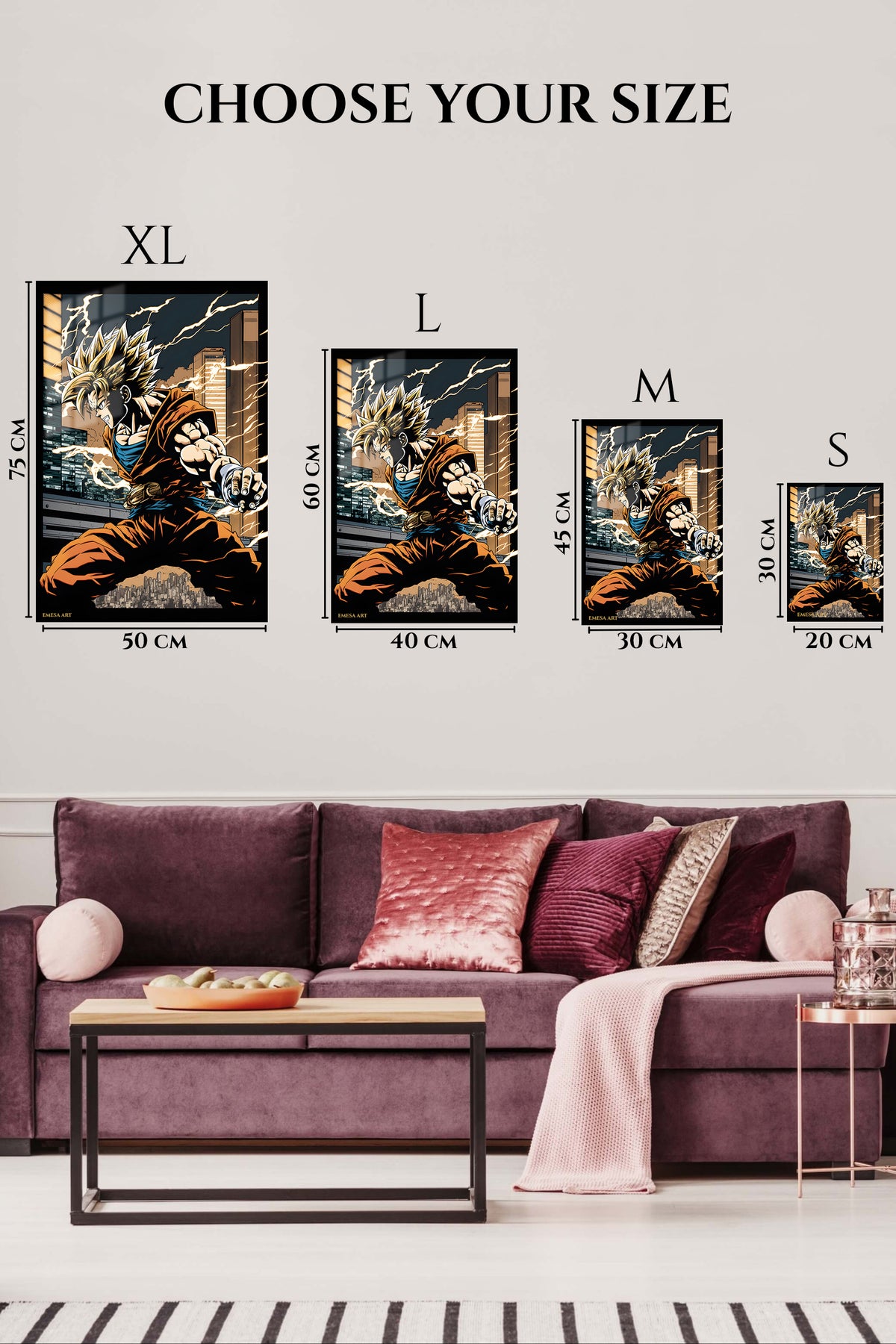 EMESA metal wall art size comparison guide for Lightning City Warrior