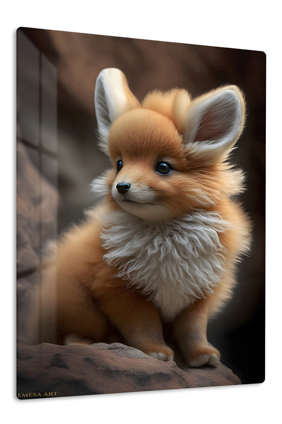 Golden Fox Kitten Portrait premium metal wall art Ã¢â‚¬â€œ front view