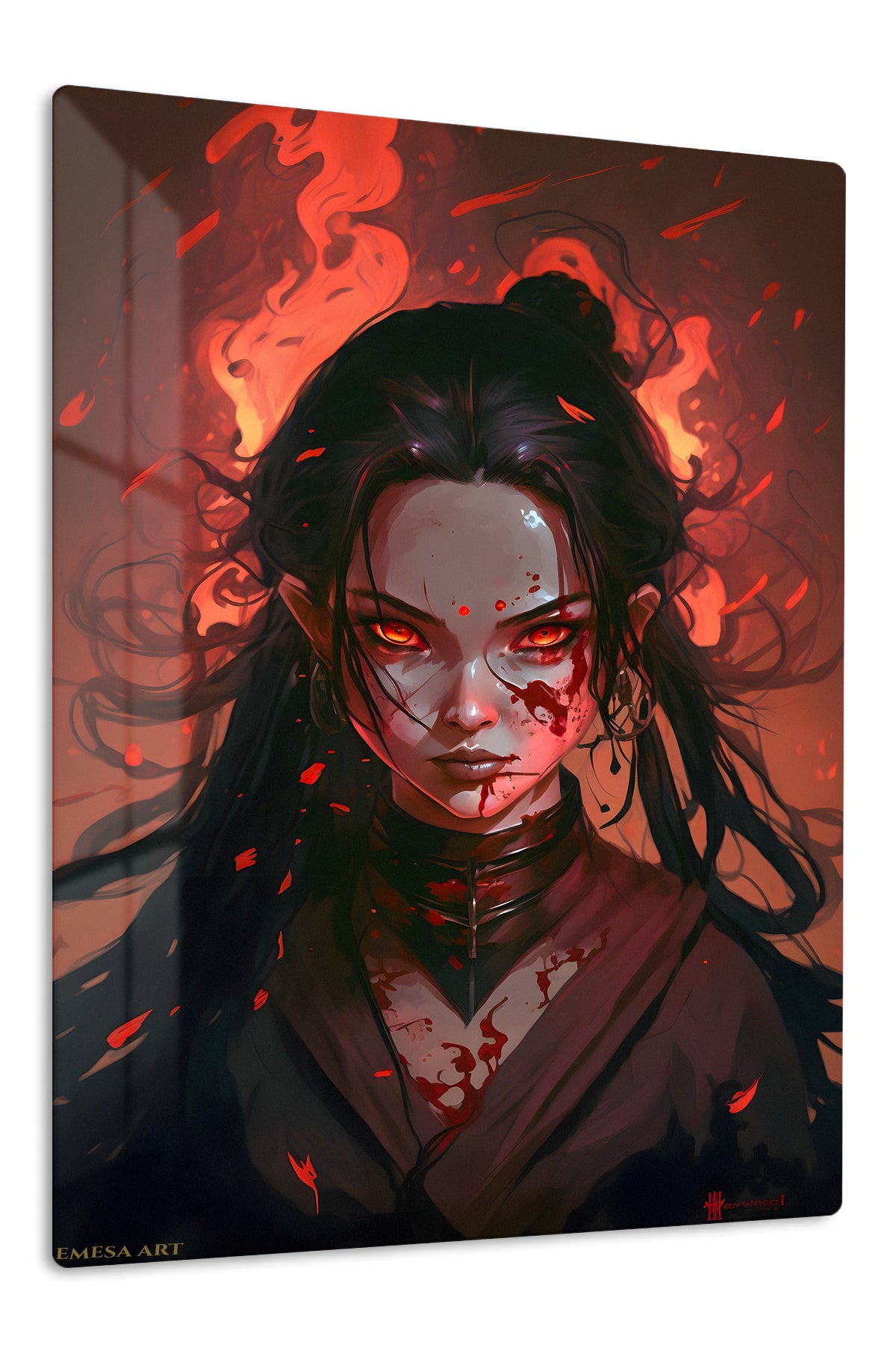 Ember-Eyed Warrior premium metal wall art Ã¢â‚¬â€œ front view
