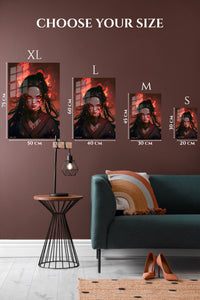 EMESA metal wall art size comparison guide for Ember-Eyed Warrior