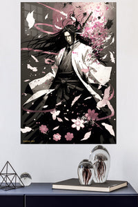 Blossom Blade Warrior metal wall art displayed in a modern interior