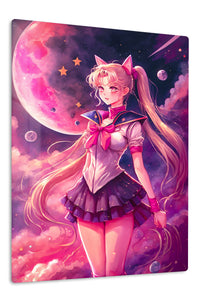 Moonlit Cat-Eared Guardian premium metal wall art Ã¢â‚¬â€œ front view