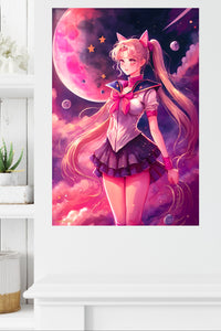 Moonlit Cat-Eared Guardian metal wall art displayed in a modern interior