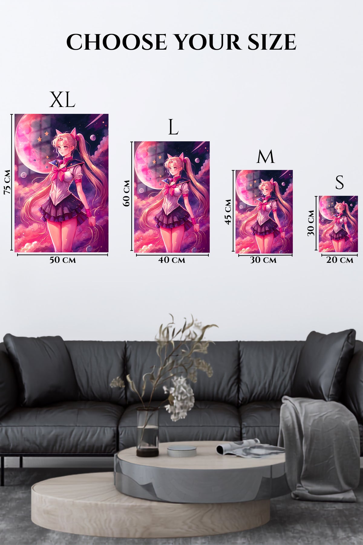 EMESA metal wall art size comparison guide for Moonlit Cat-Eared Guardian