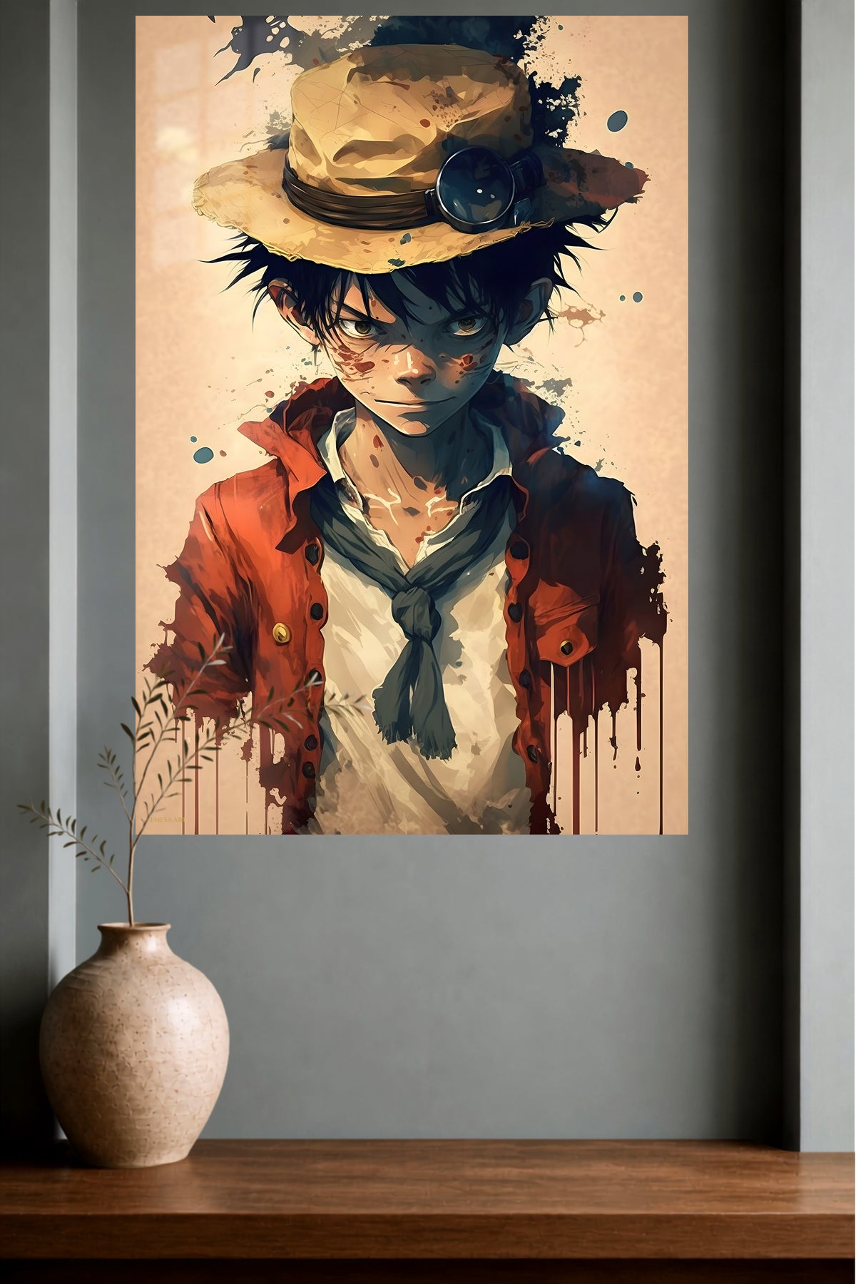 Goggle Hat Adventurer Portrait metal wall art displayed in a modern interior