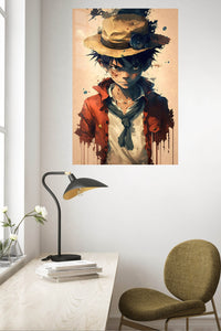 Goggle Hat Adventurer Portrait metal wall art displayed in a contemporary living space
