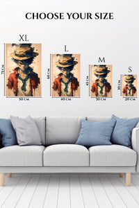 EMESA metal wall art size comparison guide for Goggle Hat Adventurer Portrait