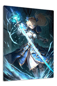 Azure Blade Knight premium metal wall art Ã¢â‚¬â€œ front view
