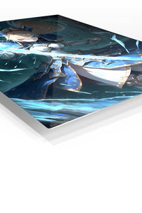 Azure Blade Knight premium metal wall art Ã¢â‚¬â€œ angled view