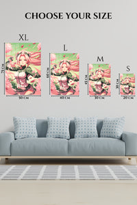 EMESA metal wall art size comparison guide for Pink-Haired Warrior Among Falling Petals