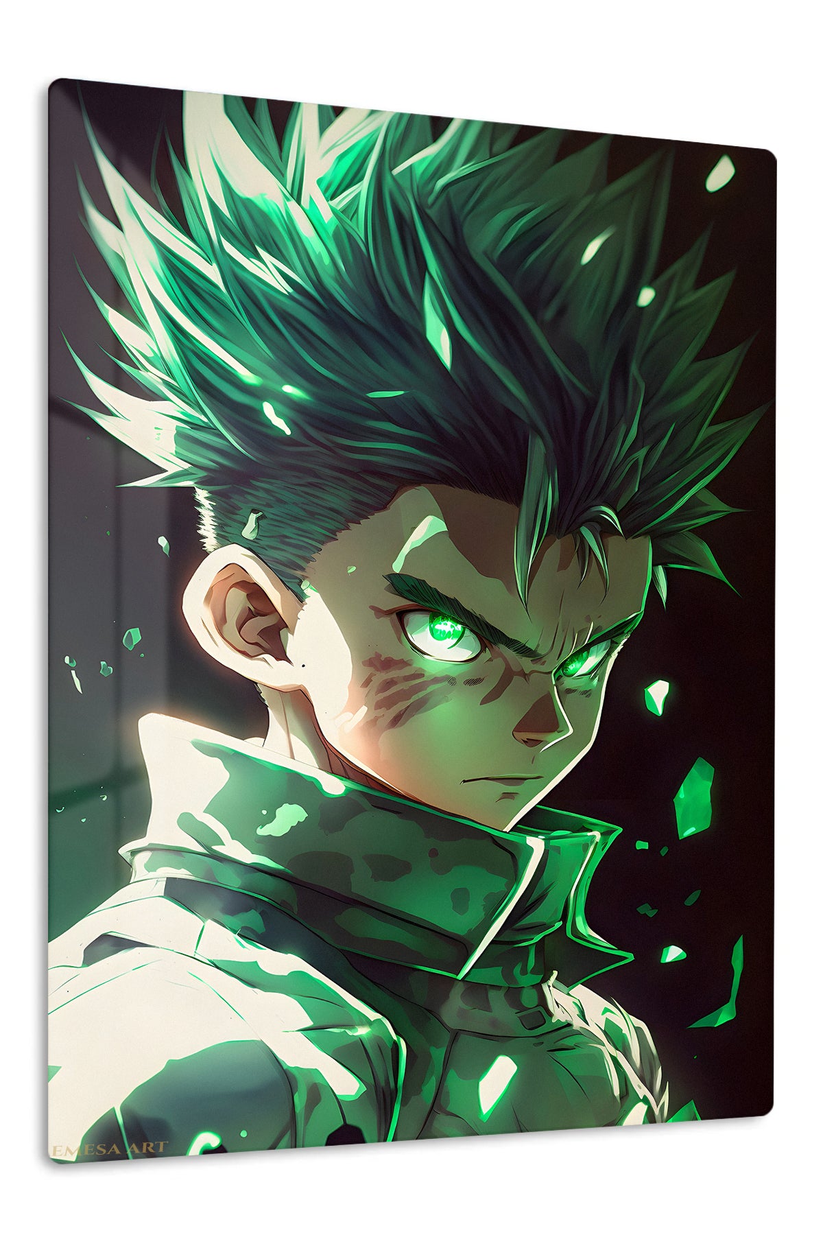 Emerald-Eyed Warrior Portrait premium metal wall art Ã¢â‚¬â€œ front view