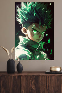 Emerald-Eyed Warrior Portrait metal wall art displayed in a modern interior