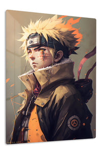 Ember-Eyed Ninja Portrait premium metal wall art Ã¢â‚¬â€œ front view