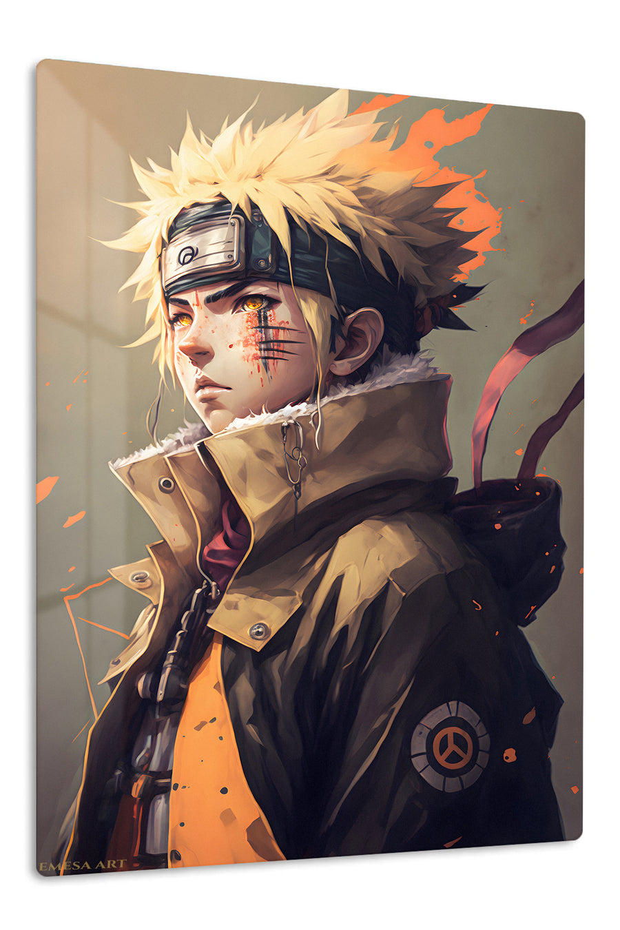 Ember-Eyed Ninja Portrait premium metal wall art Ã¢â‚¬â€œ front view