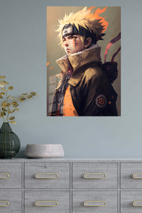 Ember-Eyed Ninja Portrait metal wall art displayed in a modern interior
