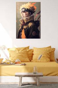 Ember-Eyed Ninja Portrait metal wall art displayed in a contemporary living space