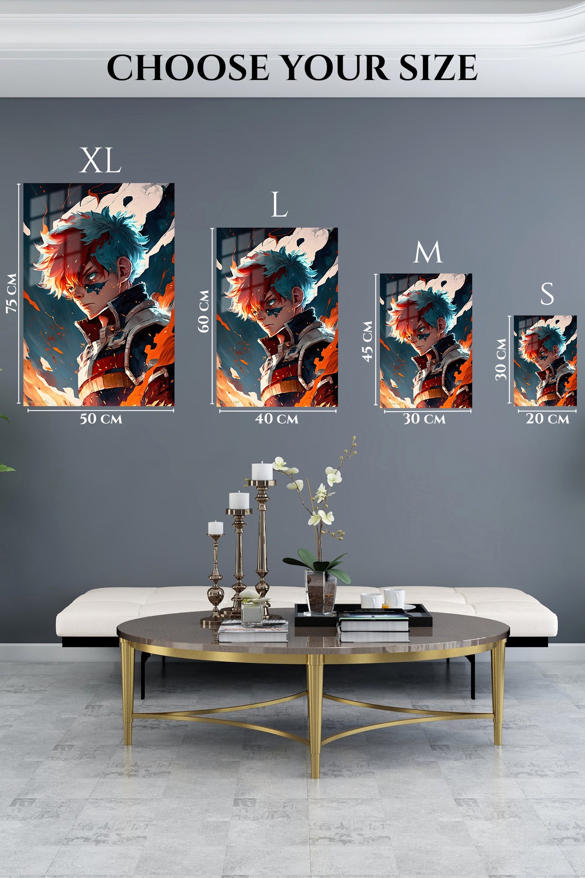 EMESA metal wall art size comparison guide for Dual Flame Hero Portrait
