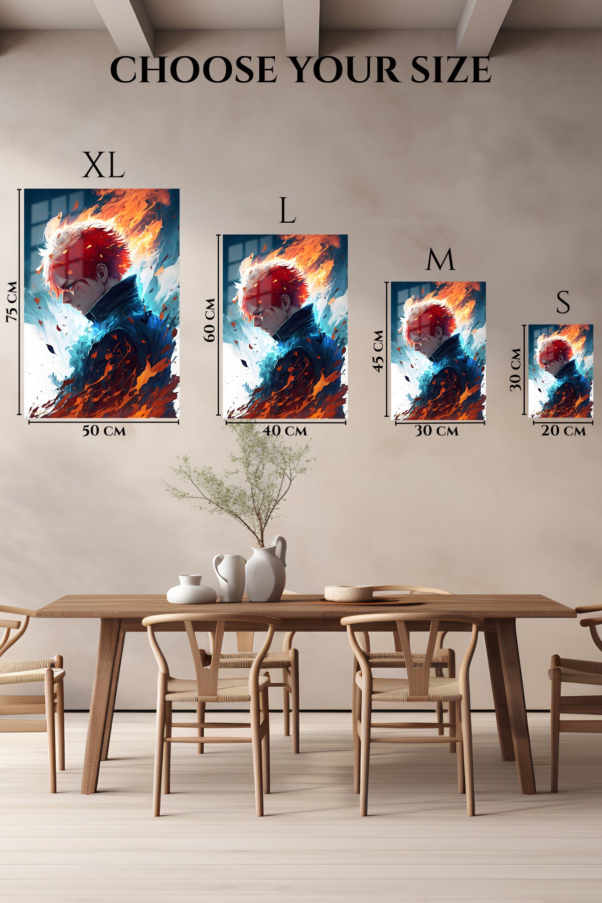 EMESA metal wall art size comparison guide for Ember Crown Warrior
