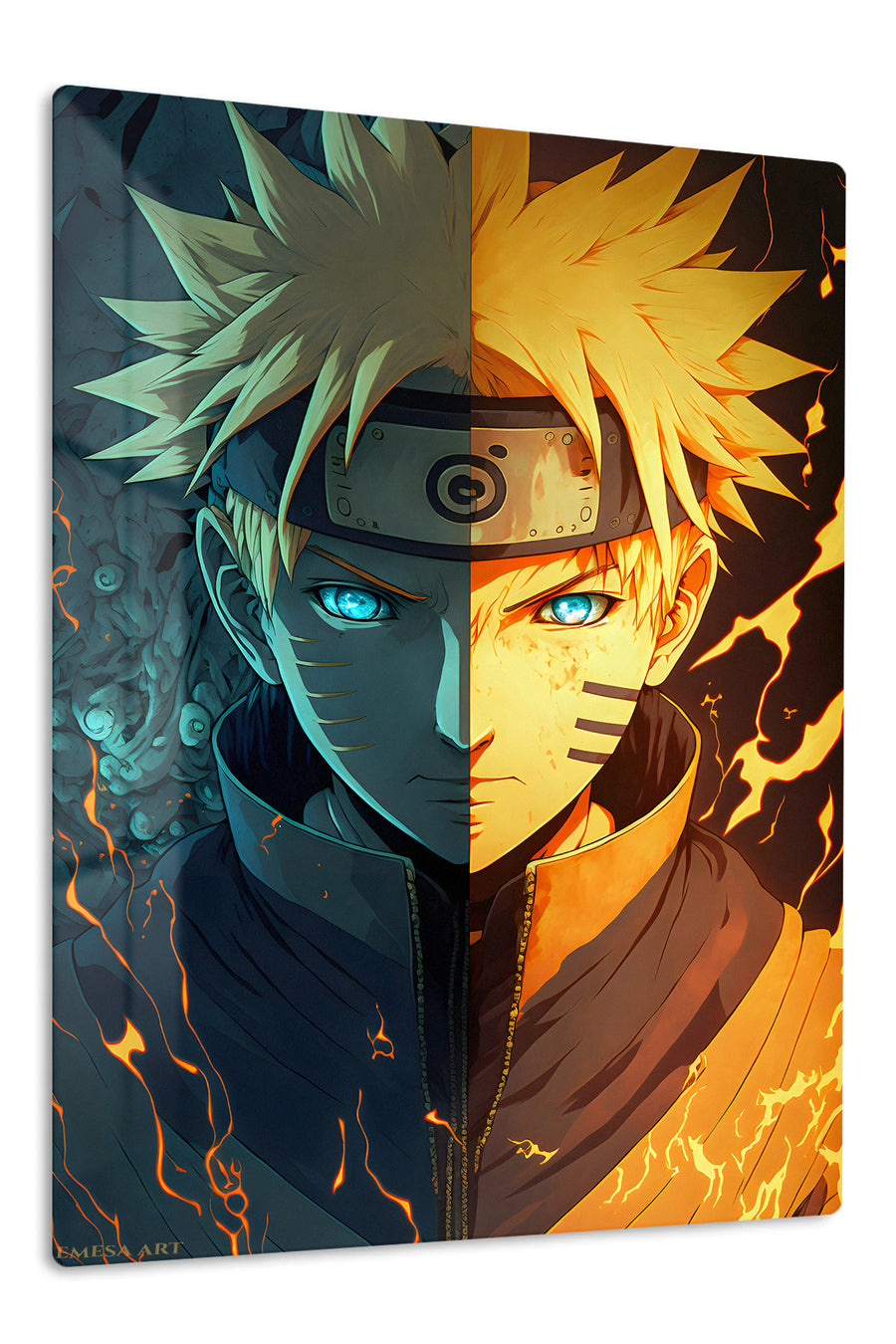 Fire and Frost Ninja Portrait premium metal wall art Ã¢â‚¬â€œ front view