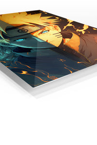 Fire and Frost Ninja Portrait premium metal wall art Ã¢â‚¬â€œ angled view