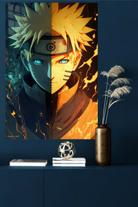 Fire and Frost Ninja Portrait metal wall art displayed in a modern interior
