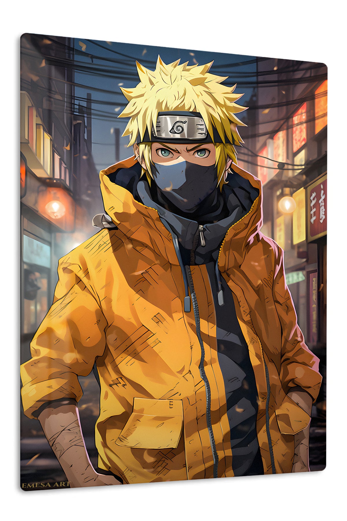 Masked Ninja in Golden Jacket premium metal wall art Ã¢â‚¬â€œ front view