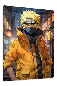 Masked Ninja in Golden Jacket premium metal wall art Ã¢â‚¬â€œ front view