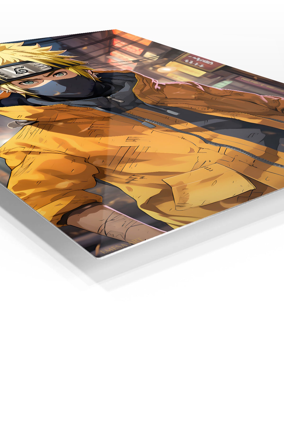 Masked Ninja in Golden Jacket premium metal wall art Ã¢â‚¬â€œ angled view