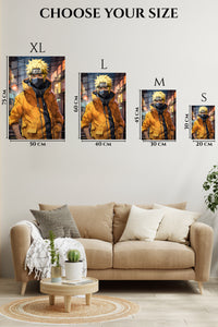 EMESA metal wall art size comparison guide for Masked Ninja in Golden Jacket